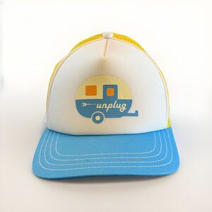 Pistil Unisex Blue White Yellow Unplug Mobile Trailer Roam Mesh Trucker Hat NWT
